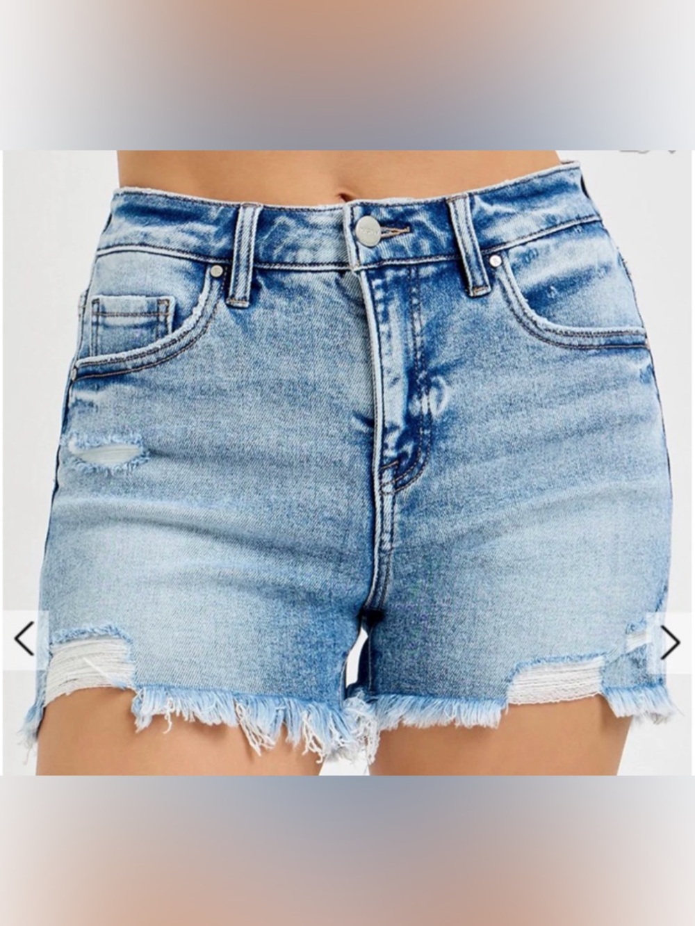 EUC - Risen - High-Rise Distressed Denim Shorts - Light Blue - Woman's Small